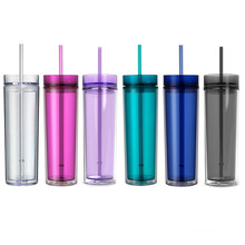 16 oz Food Grade Double Wall Insulated Skinny Acrylic Tumblers with Straw and Lid For Cold Drinking